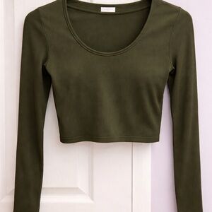 Ardene Dark Green Long Sleeve Crop Top